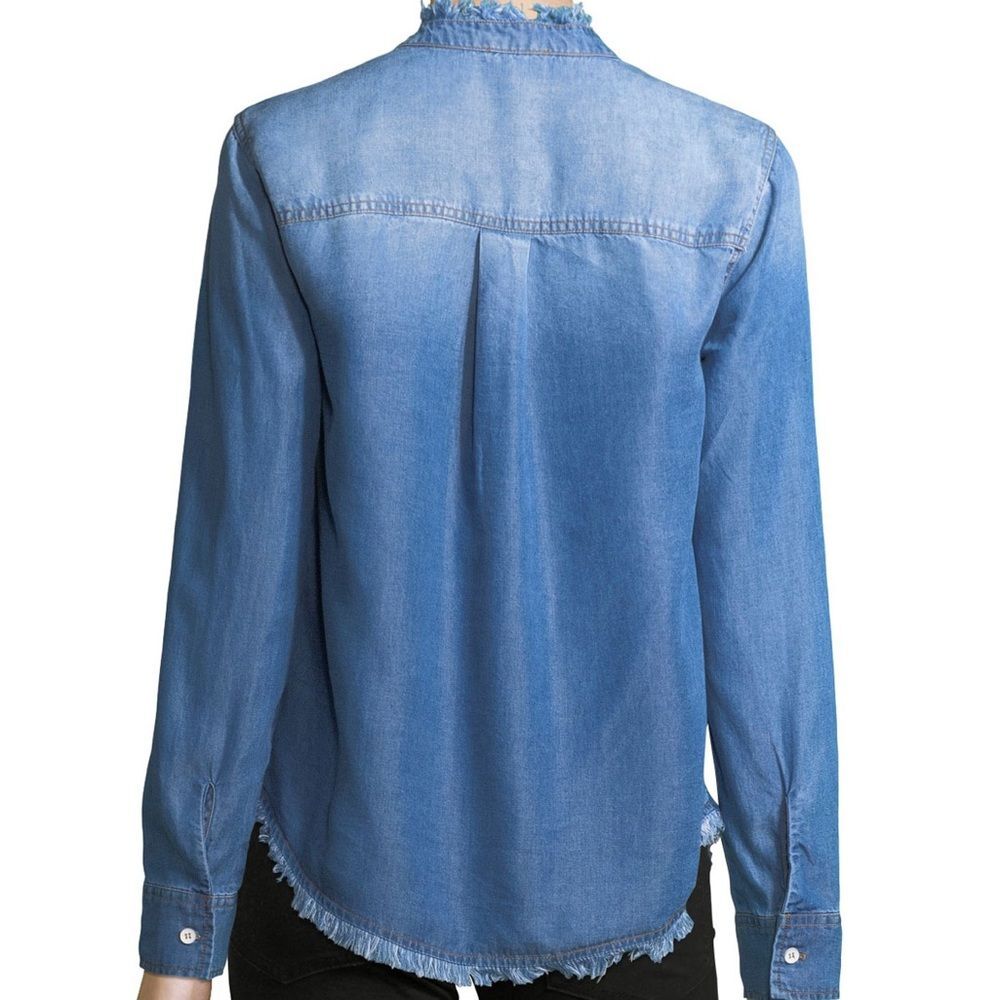 Splendid Ruffle Front Button Down Chambray Denim … - image 2
